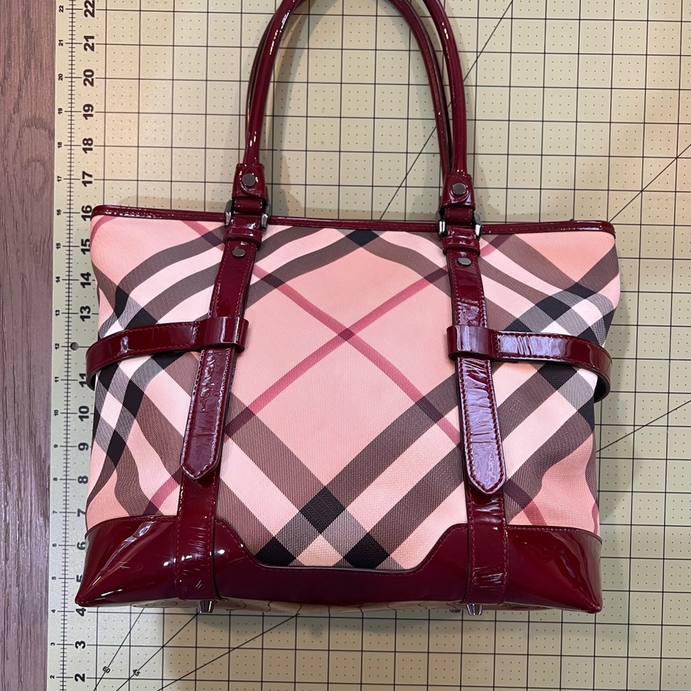 Rare Burberry Novacheck Burgundy Patent Bag